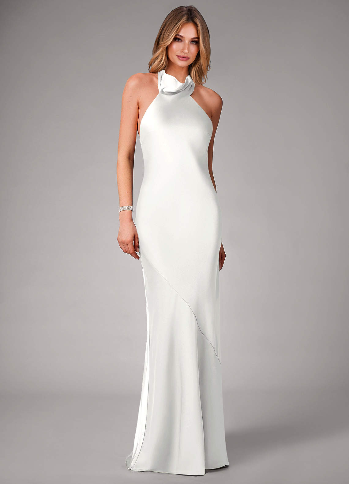 Azazie Velli Brudtärnklänningar Klä av Sjöjungfru i Stretch Satin Hög hals Vit image3