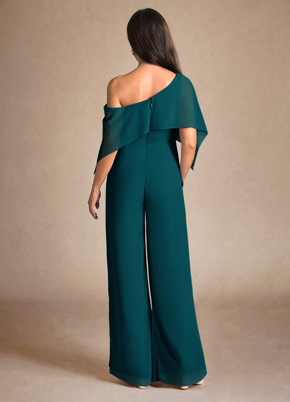 Azazie Halima Abiti per la Madre della Sposa Abito Tuta Pantaloni in Chiffon Spacco Laterale Pino image2