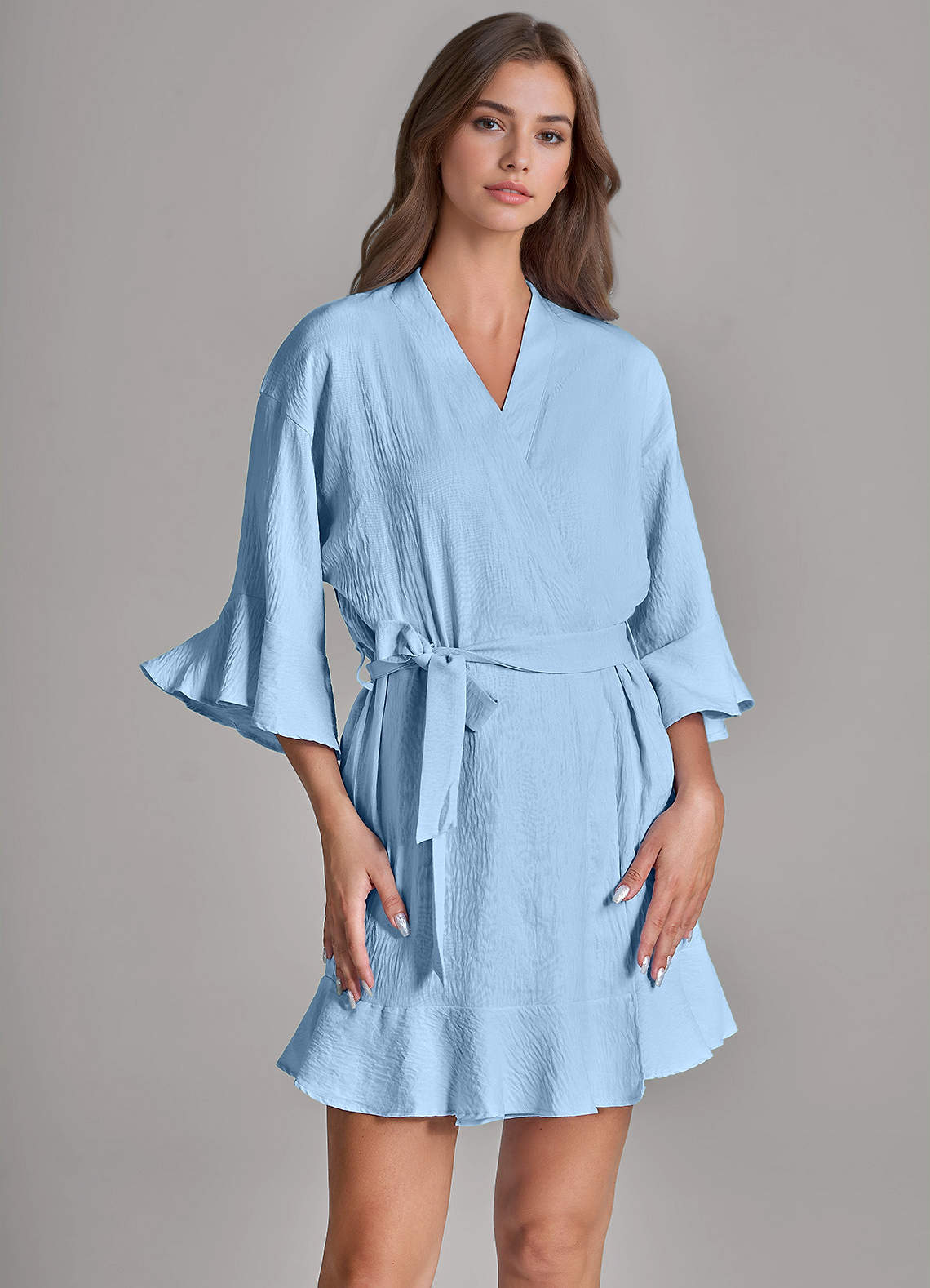 front Matching Color 2-Piece Ruffled Cloud-Soft Robe and Slip Set