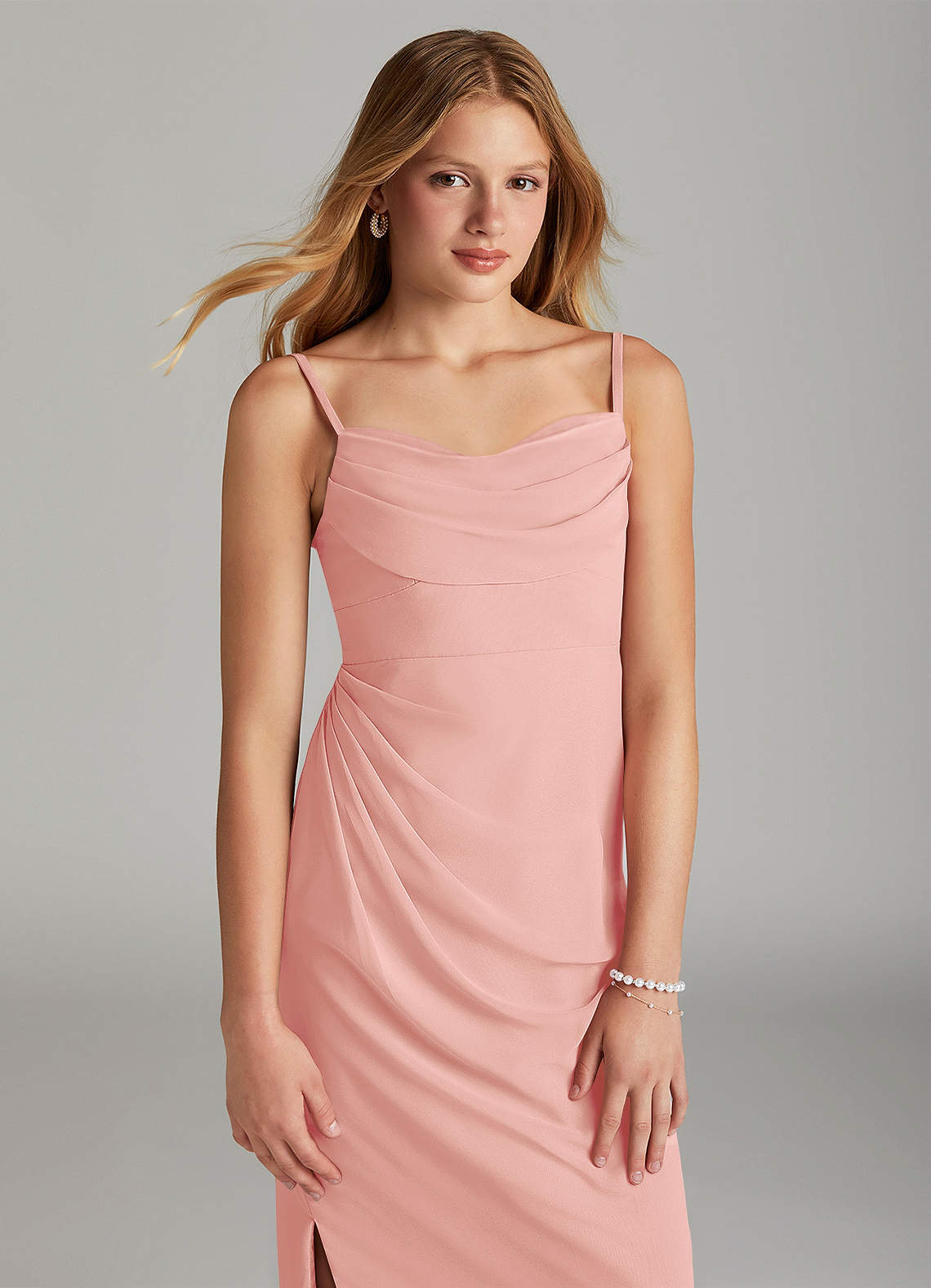 Azazie Mai Junior Rosette Sheath Pleated Chiffon Dress image4