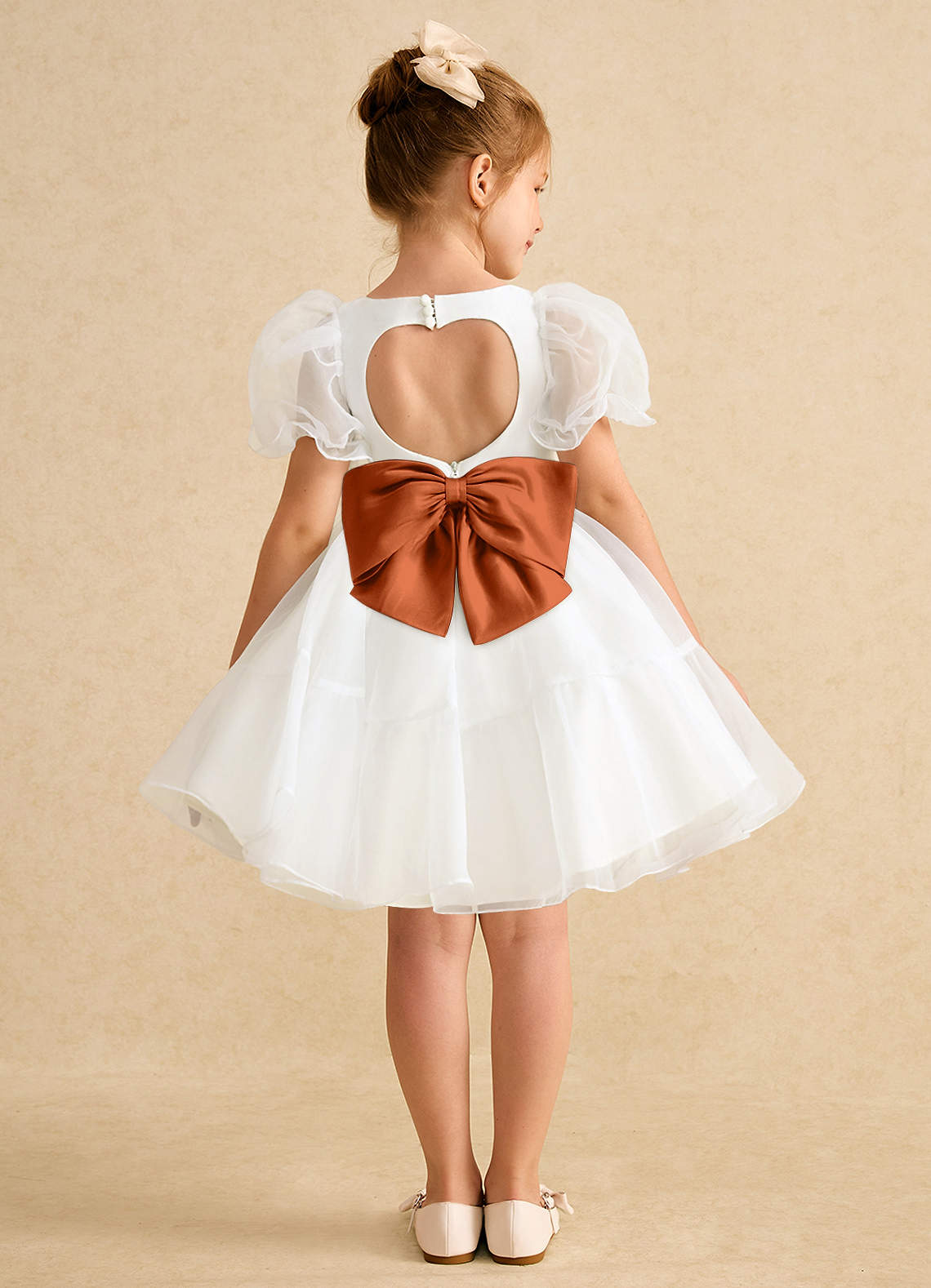 Azazie Debbie Abiti da Ragazza di Fiori Abito Principessa in Organza Scollo a Cuore Avorio Arancia Bruciata image1