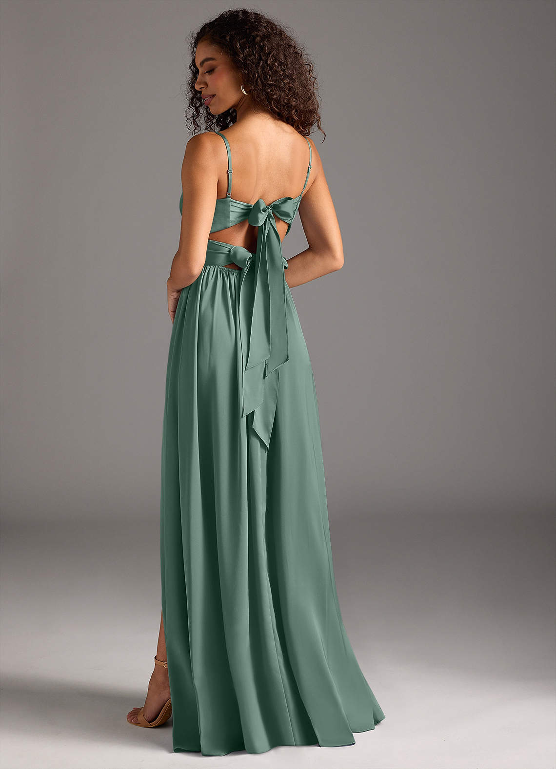 Azazie Zeya Bridesmaid Dresses Eucalyptus A-Line Pleated Stretch Satin Dress image1