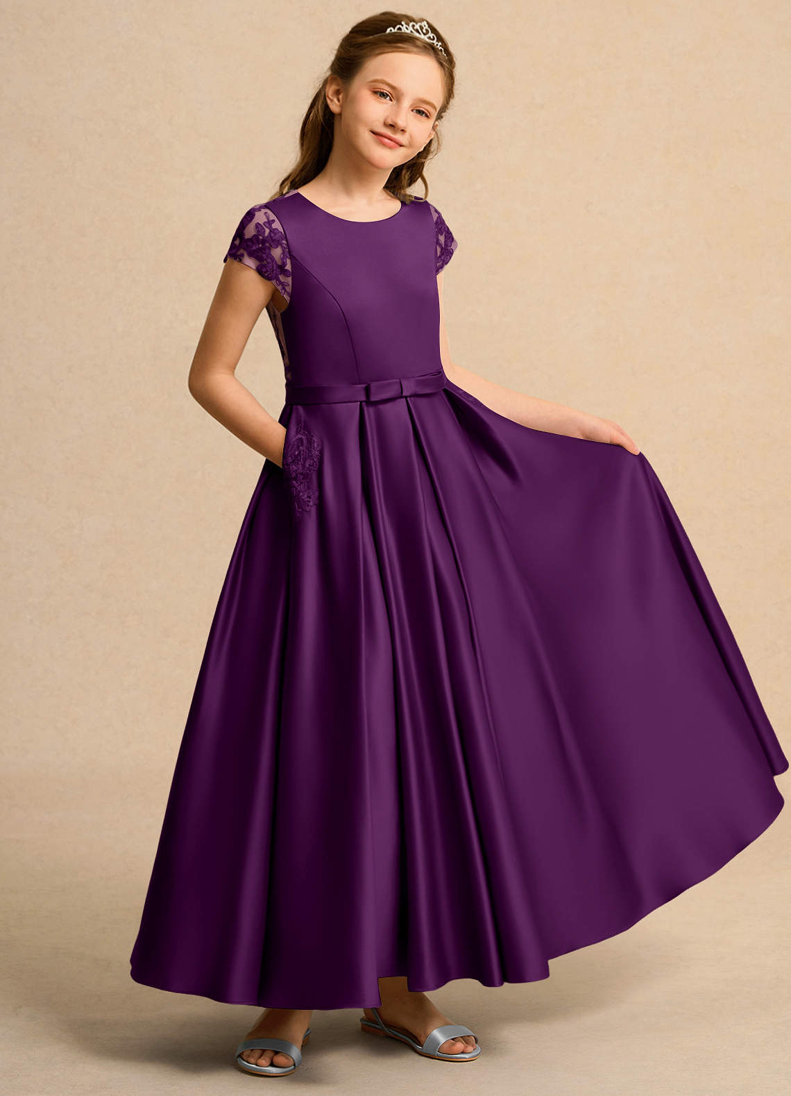 green emerald velvet dress Girls Applique Cold Shoulder Gown by Cinderella Couture 8062 10 / Lavender
