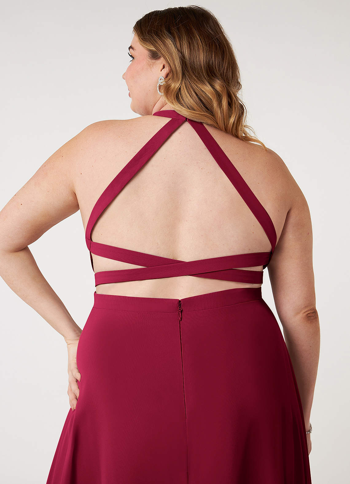 burgundy halter bridesmaid dress Azazie Plus Size A-Line Neck Floor-Length Chiffon Dresses Femme