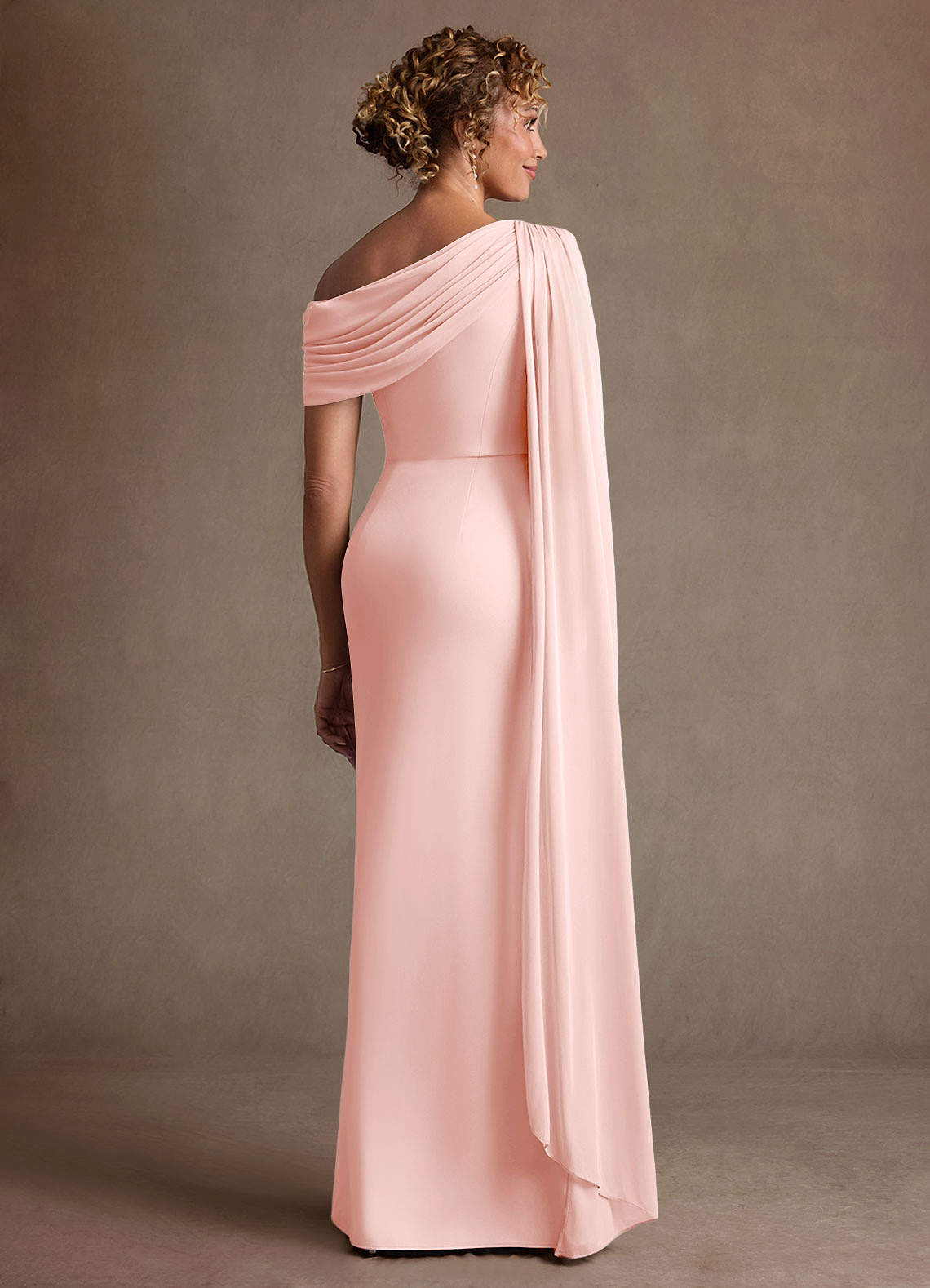 Azazie Bassi Mother of the Bride Dresses Blushing Pink Mermaid Off the Shoulder Mesh Dress image1