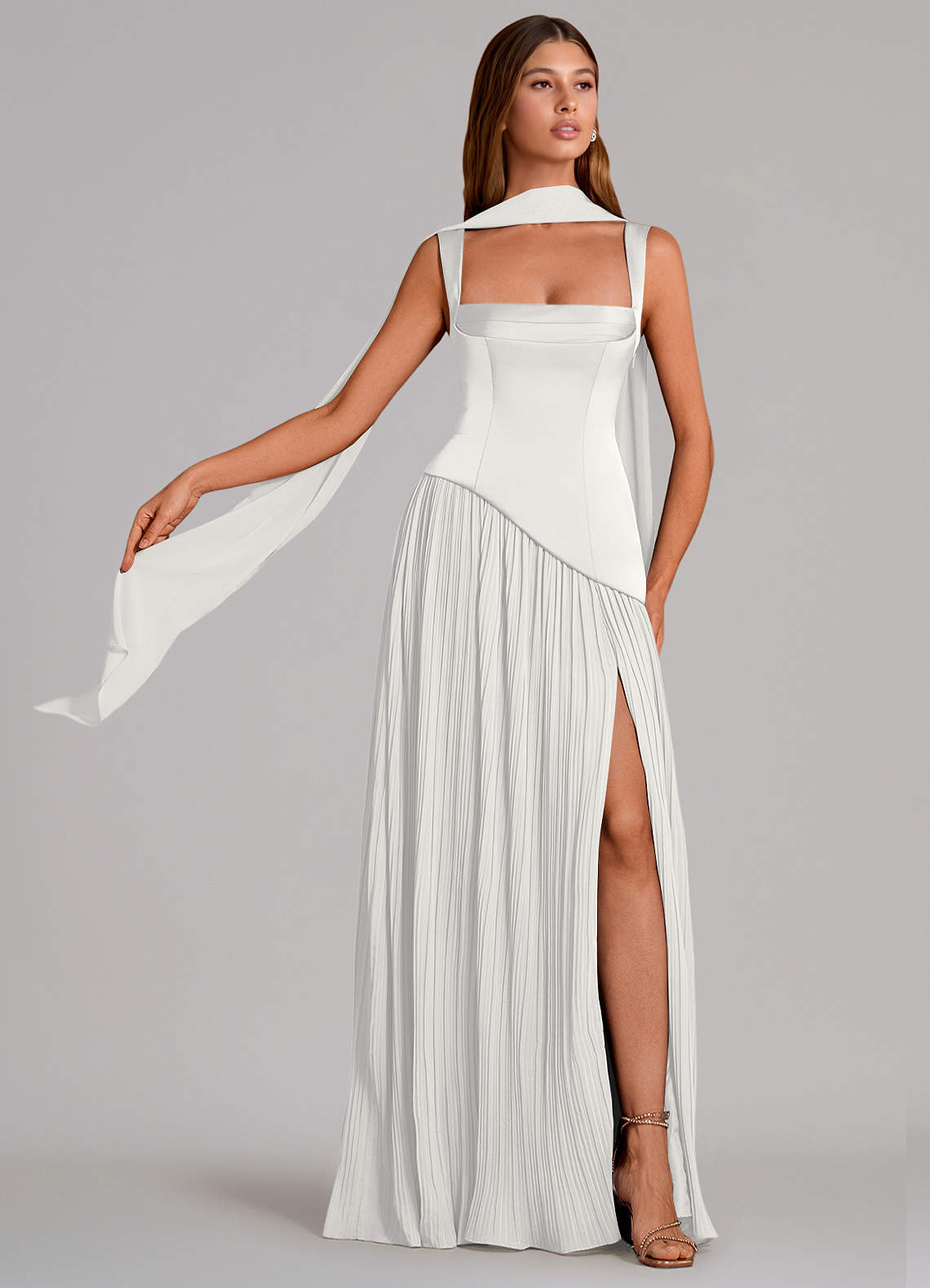 Azazie Stephanie White Stretch Satin Bridesmaid Dresses | Azazie