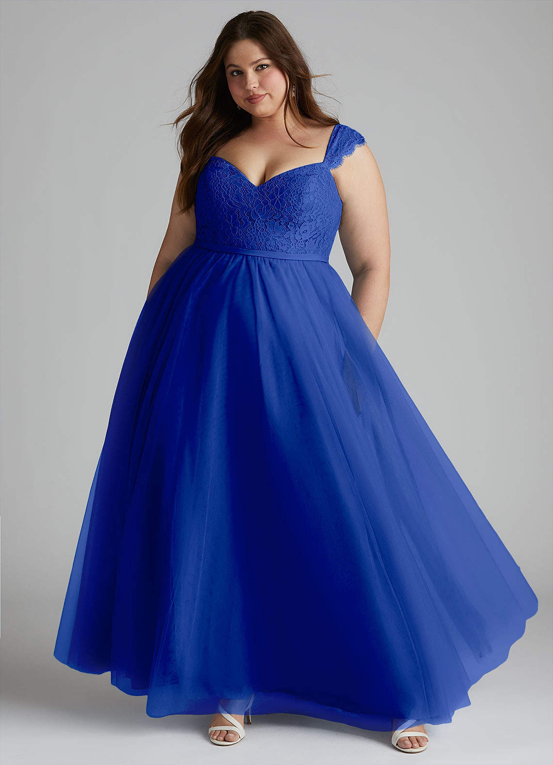 Azazie Luxi Bridesmaid Dresses Royal Blue A-Line Pleated Tulle Dress image1