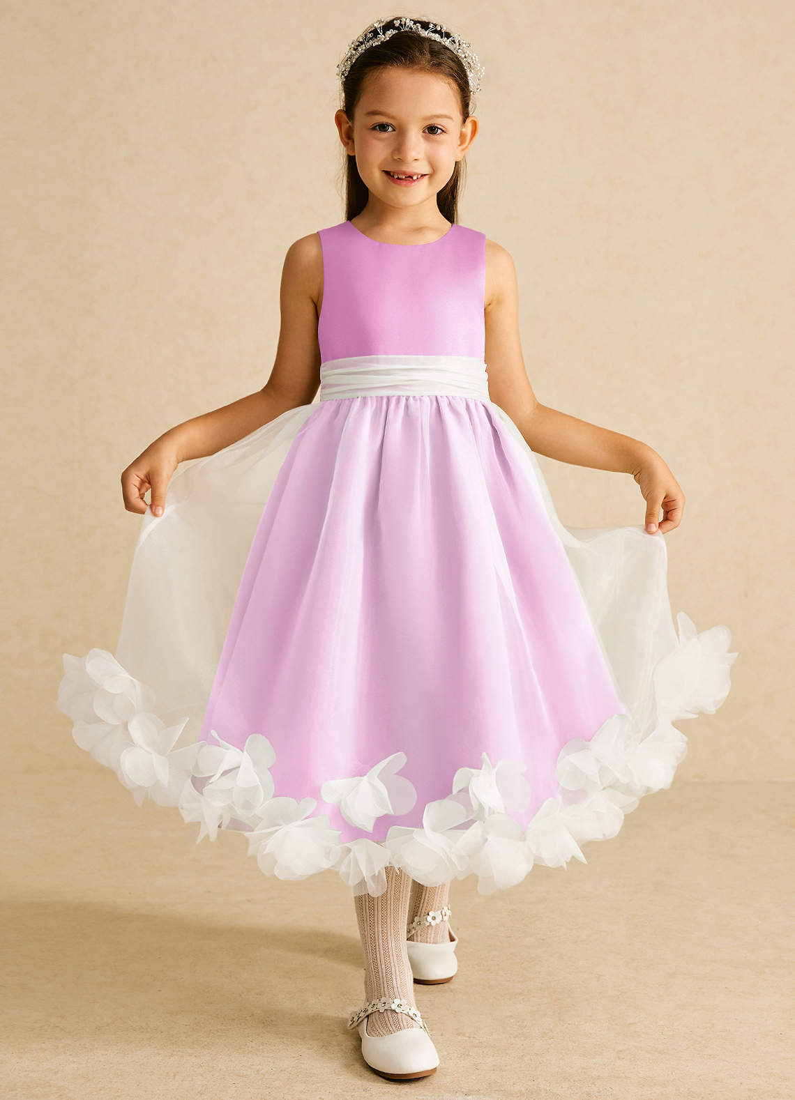 Azazie Stardust Flower Girl Dresses Candy Pink A-Line Sleeveless Organza Dress image1