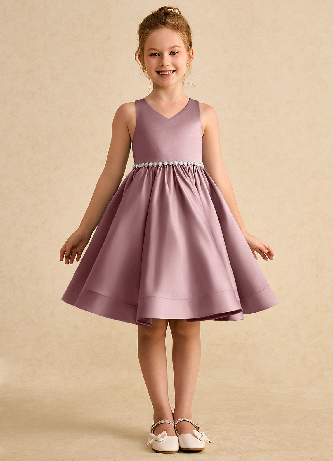 Azazie Julietta Robe Demoiselle D'honneur Fillette Robe Princesse en Tulle Convertible Rose Poussiéreuse image8