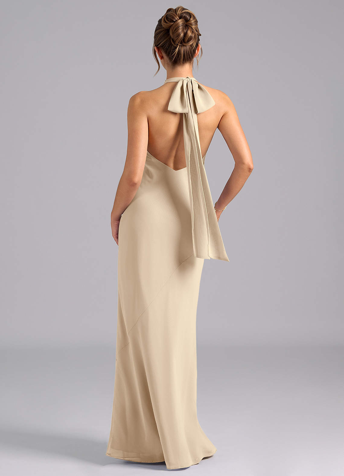 high neck champagne bridesmaid dress Azazie Mermaid Halter Floor-Length Chiffon Dresses Color:Taupe/Cream subclass-Movie/TV Rebel Black Mini Corset Dressesforparty Details Silhouette