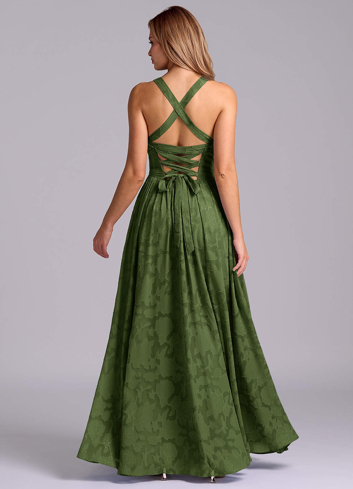 Azazie Francis Vestidos de madrinha de casamento Vestido Oliva de Esgotamento Floral de Linha A com Corpete image5