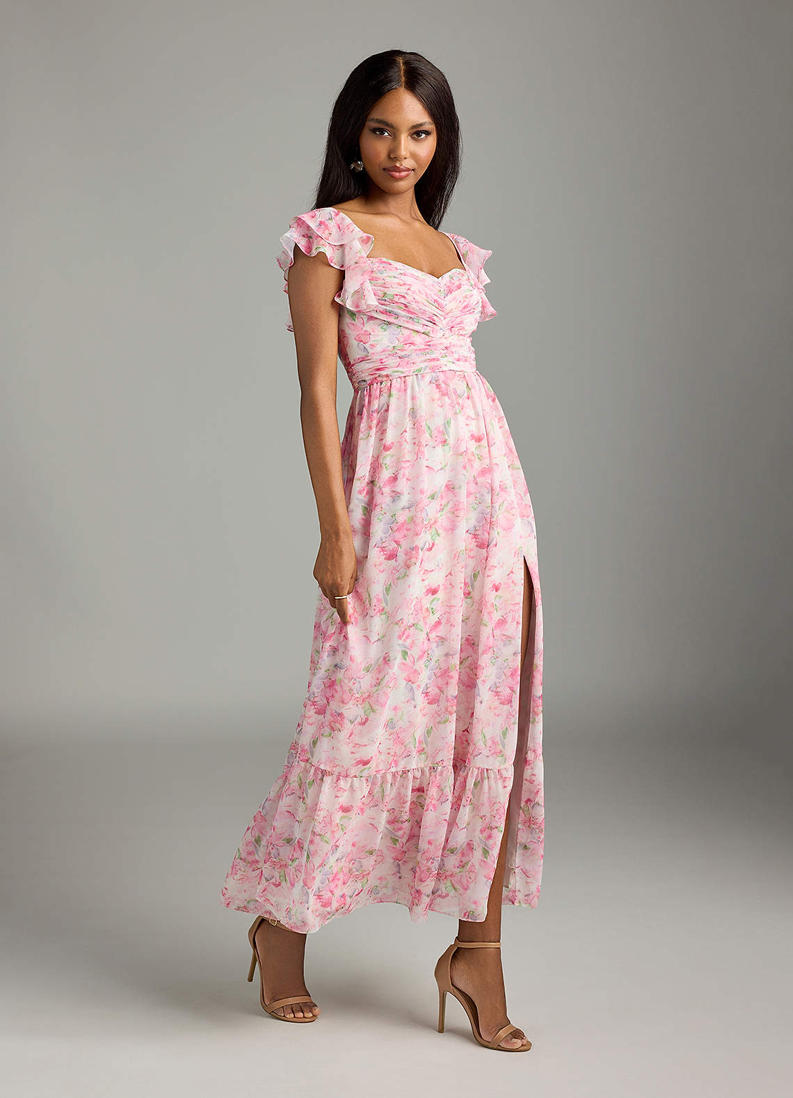 Azazie Anaya Brautjungfernkleider Eine Linie Herzausschnitt Chiffon Kleid Abstraktes Aquarell Mit Blumen image3