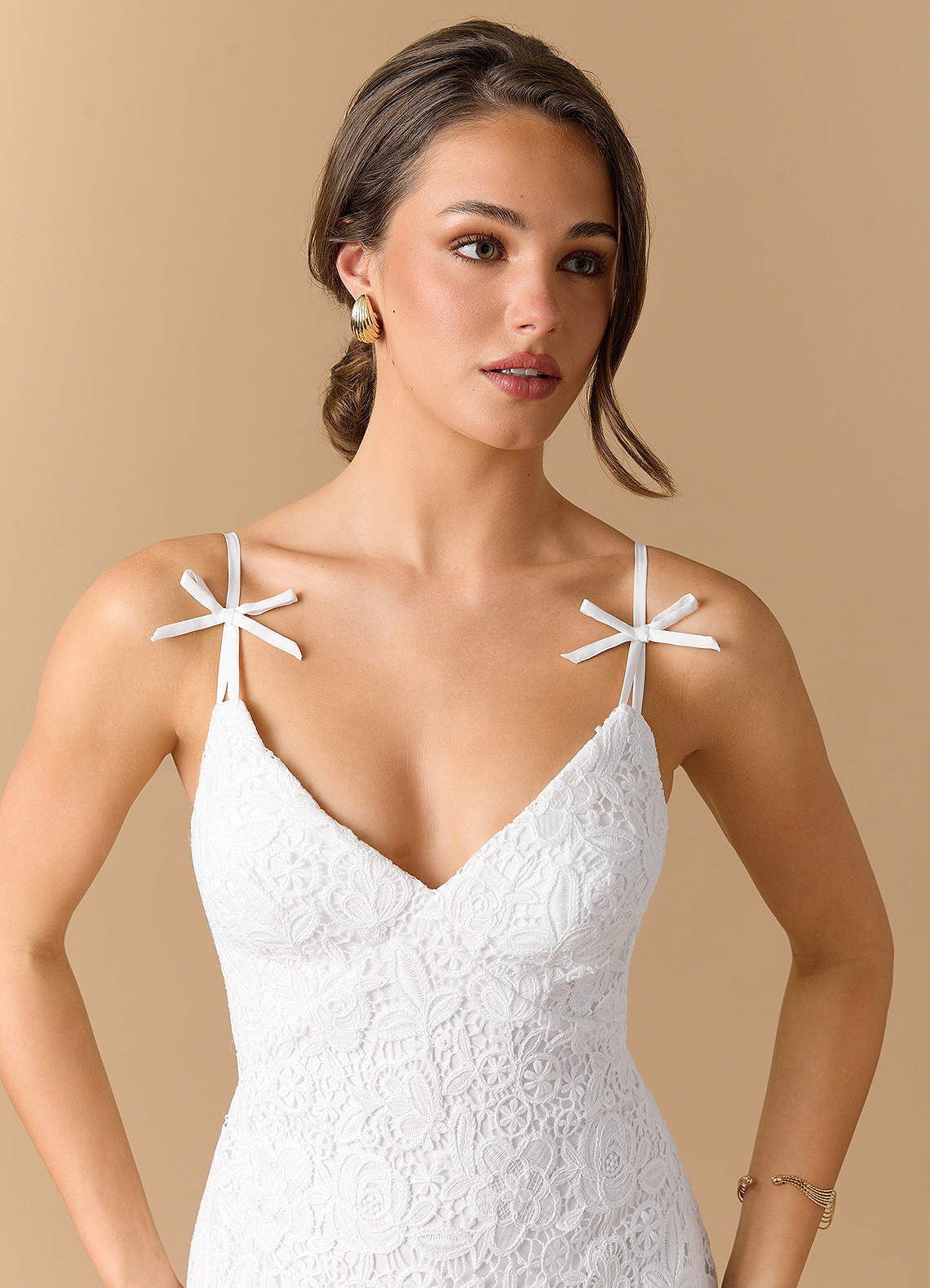 ciara cut out mini dress Azazie Mini Dresses A-Line Semi-Formal Dresses V Neck Bows White
