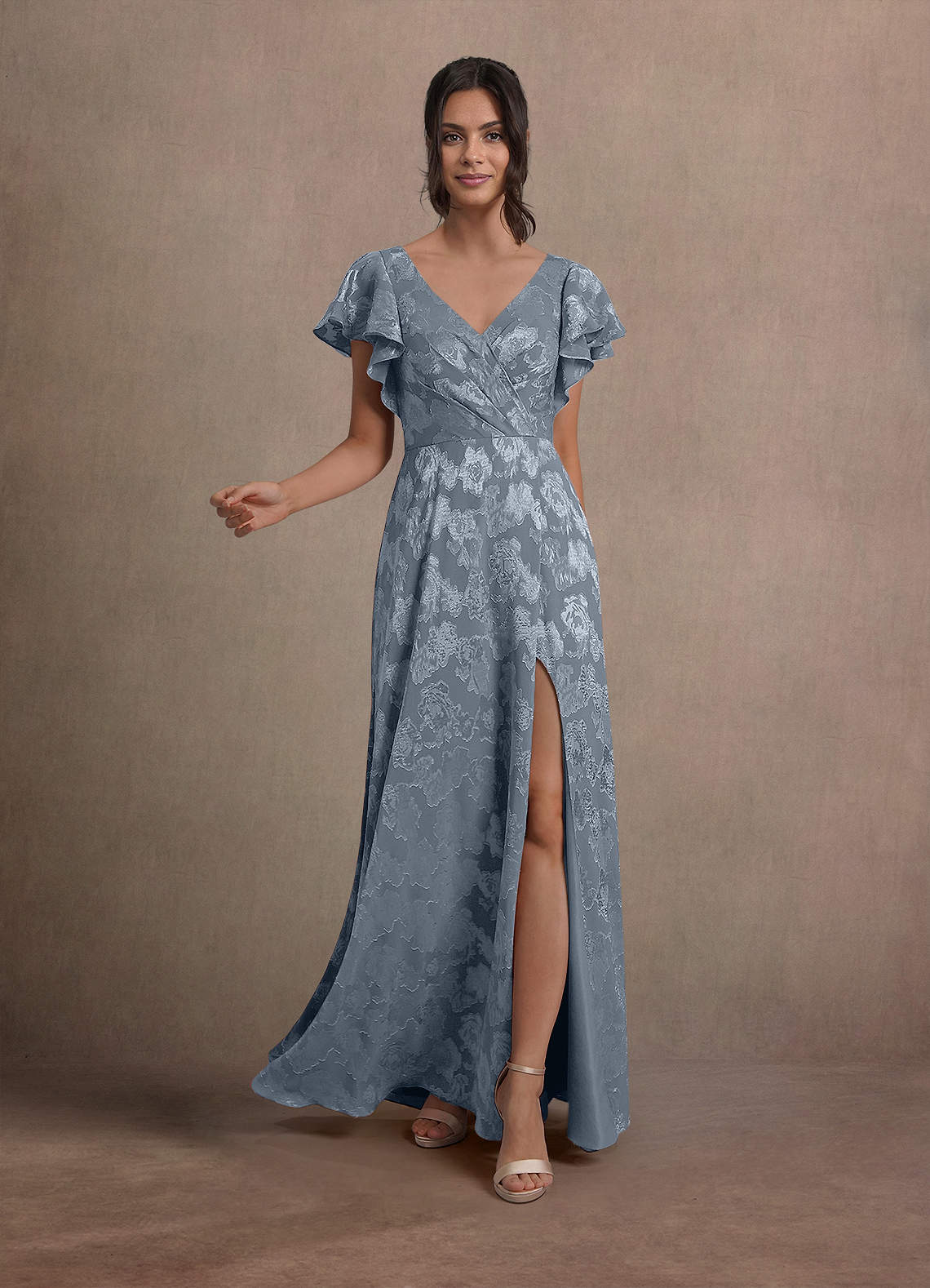 dusty blue lace maxi dress A Line Spaghetti Straps Tiered Lace Prom Dress, Dusty Blue / 20