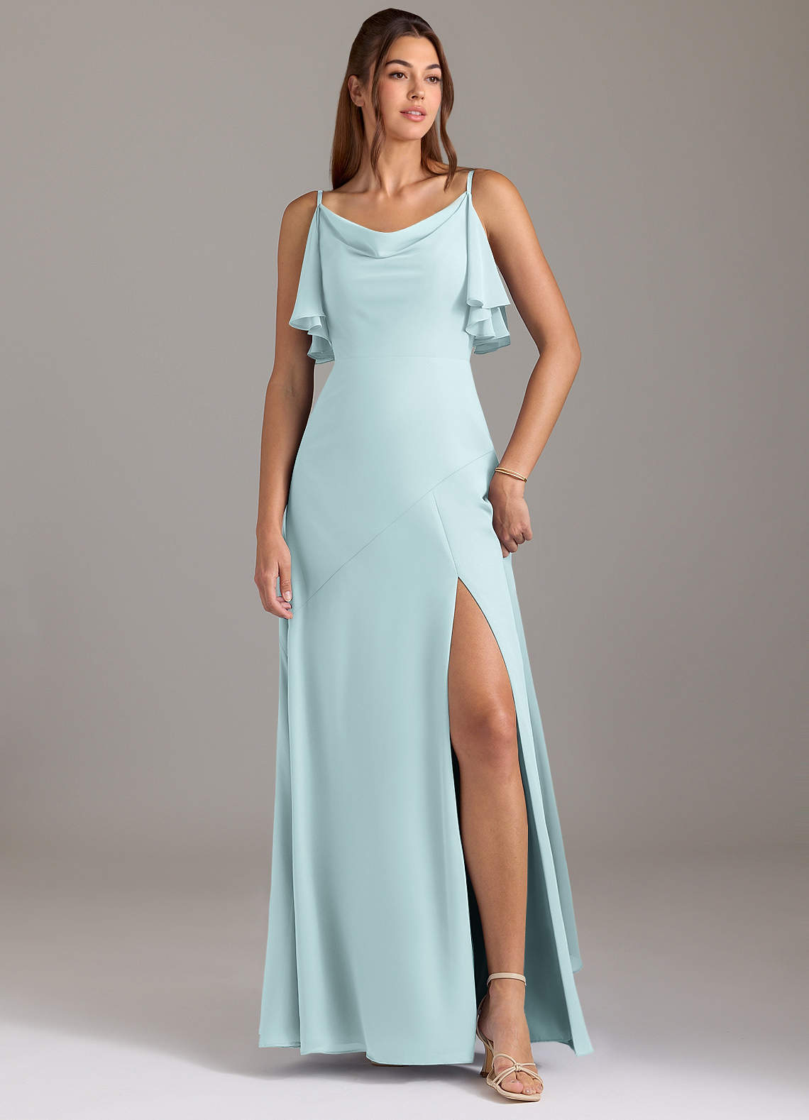Azazie Darcia Bridesmaid Dresses Mist A-Line Side Slit Chiffon Dress image1