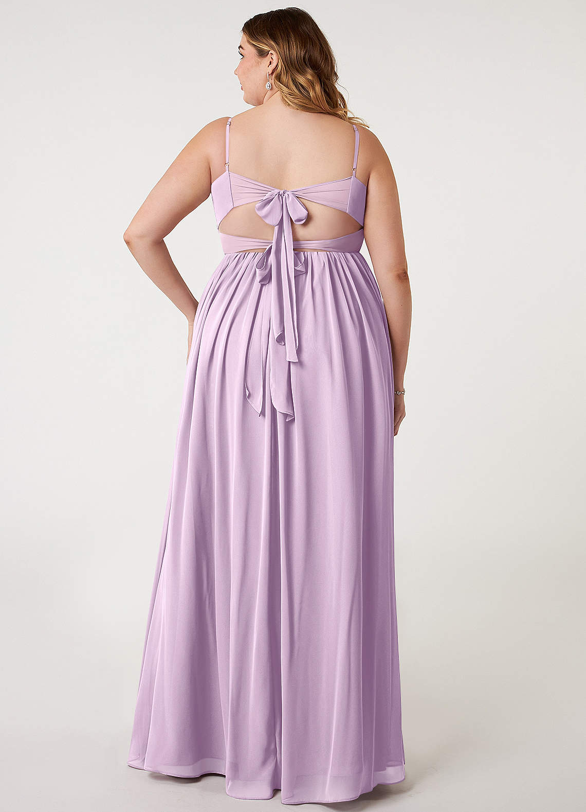 Azazie Zeya Bridesmaid Dresses Frosted Lilac A-Line V-Neck Pleated Chiffon Dress image6