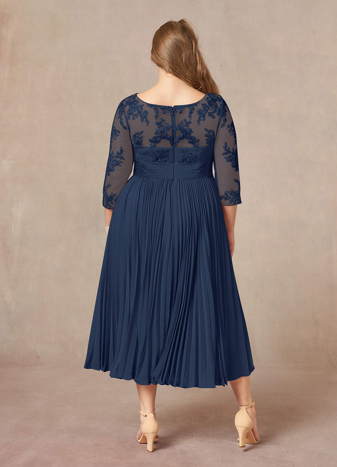 Azazie Tutu Mother of the Bride Dresses Dark Navy A-Line Boatneck Lace Chiffon Dress image1