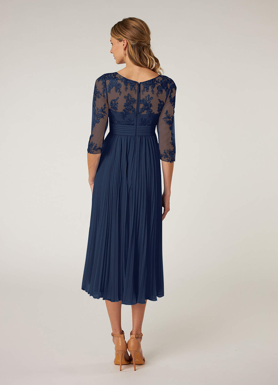 Azazie Tutu Mother of the Bride Dresses Dark Navy A-Line Boatneck Lace Chiffon Dress image5