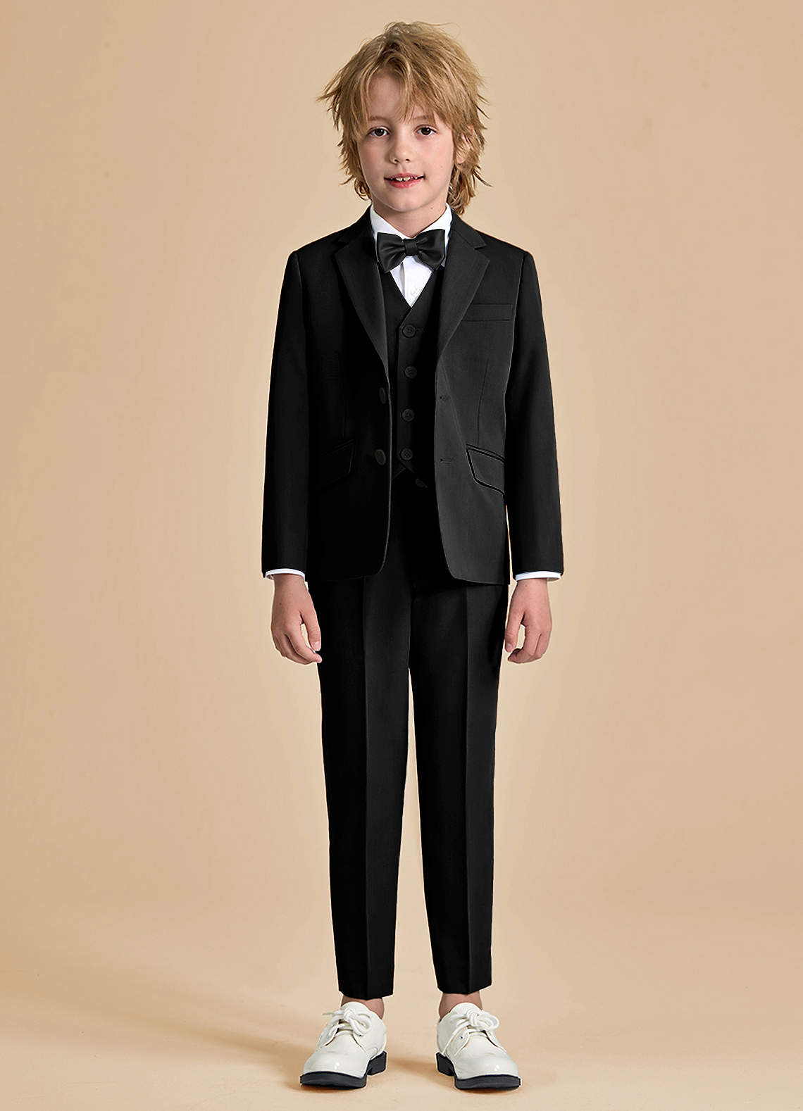 front Oliver Boys Black 5-Piece Suit With Bow Tie
