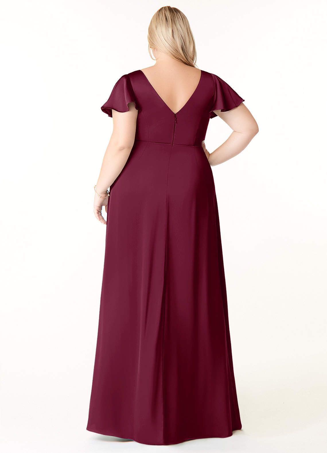 Azazie Soren Bridesmaid Dresses Mulberry A-Line Pleated Stretch Satin Dress image8