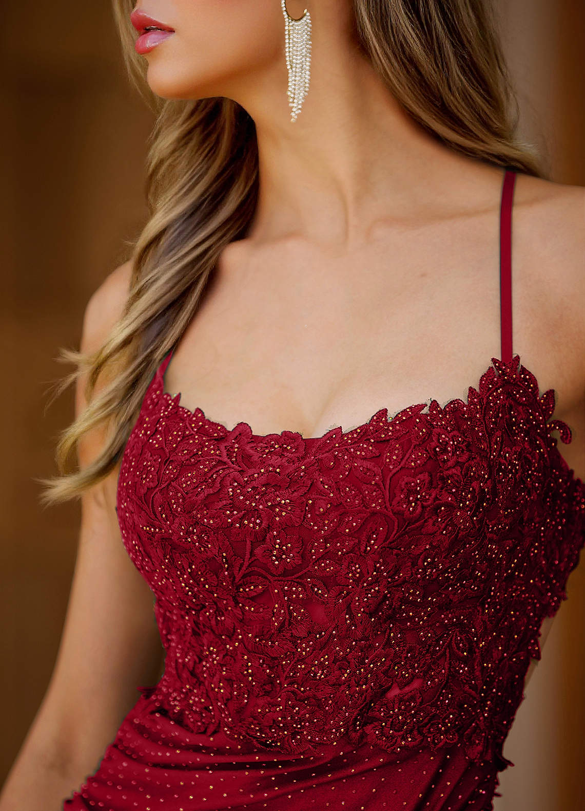 Azazie Spaghetti Strap Homecoming Dress 2026 Red Backless Lace