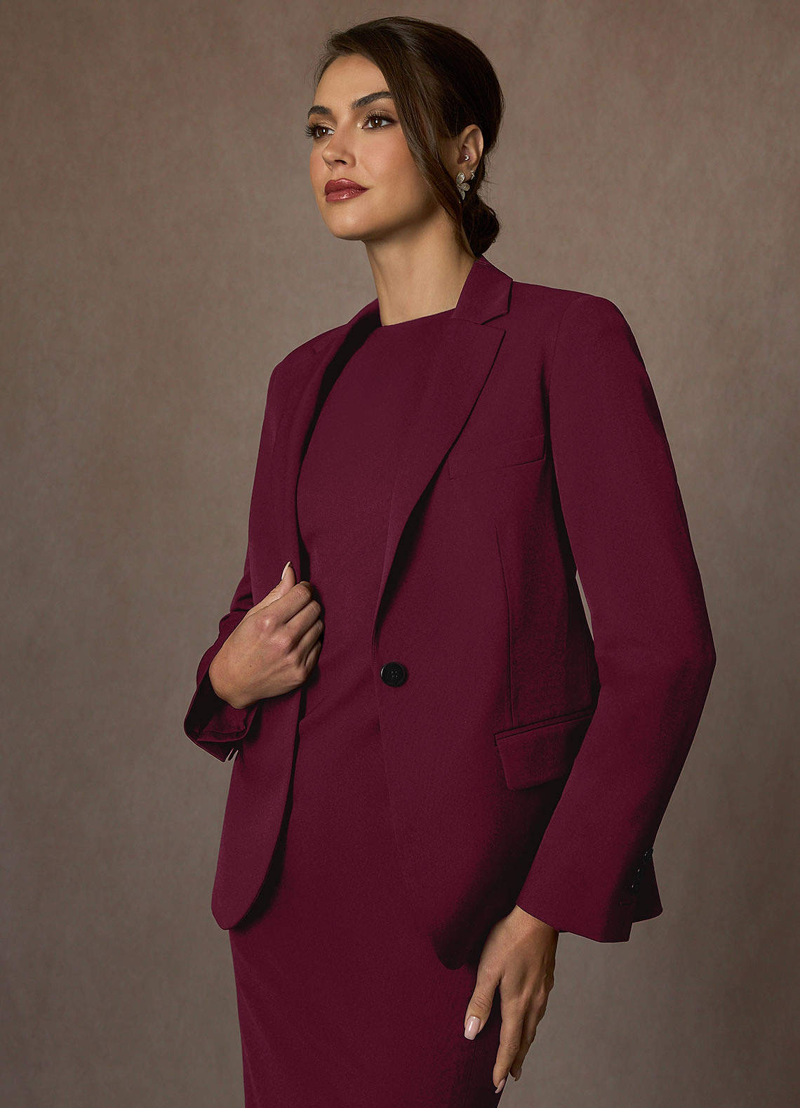 front Kennedy Burgundy Structured Stretch Blazer