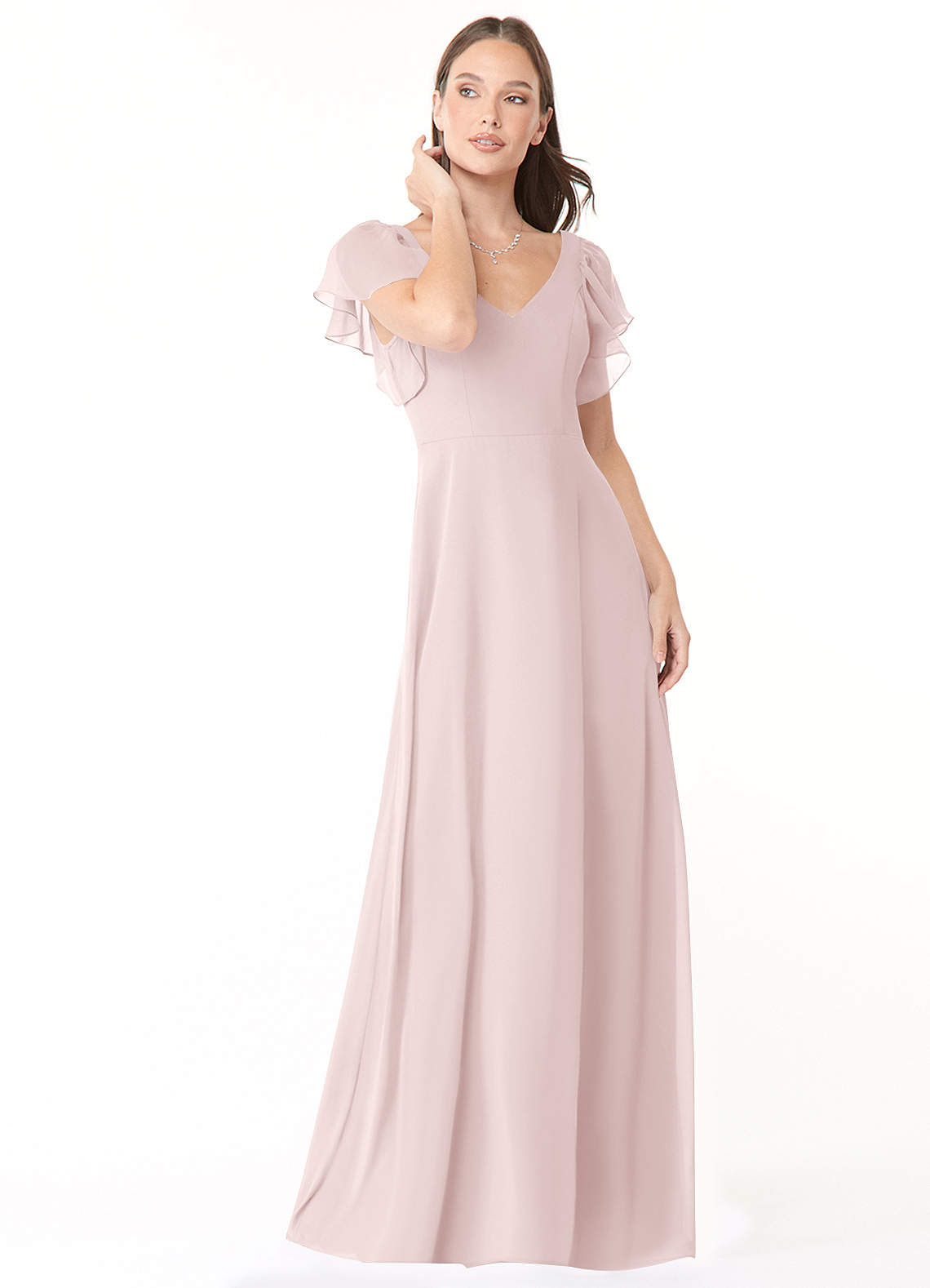Azazie A-Line V-Neck Floor-Length Chiffon Bridesmaid Dresses - Blushing Pink Azazie A-Line V-Neck Floor-Length Chiffon Bridesmaid Dresses - Blushing Pink