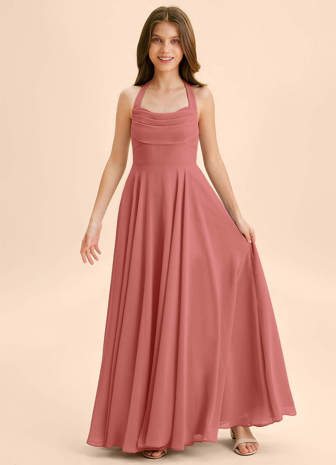 Azazie Kady Junior Antique Rose A-Line Sweetheart Neckline Chiffon Dress image2