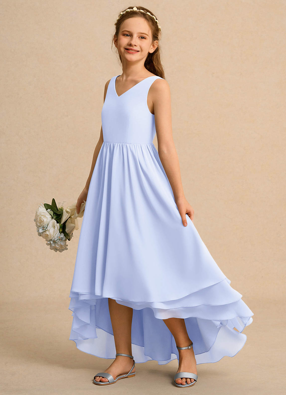 Azazie A-Line/Princess V-Neck Asymmetrical Chiffon Flower Girl Dresses - Lavender Azazie A-Line/Princess V-Neck Asymmetrical Chiffon Flower Girl Dresses - Lavender