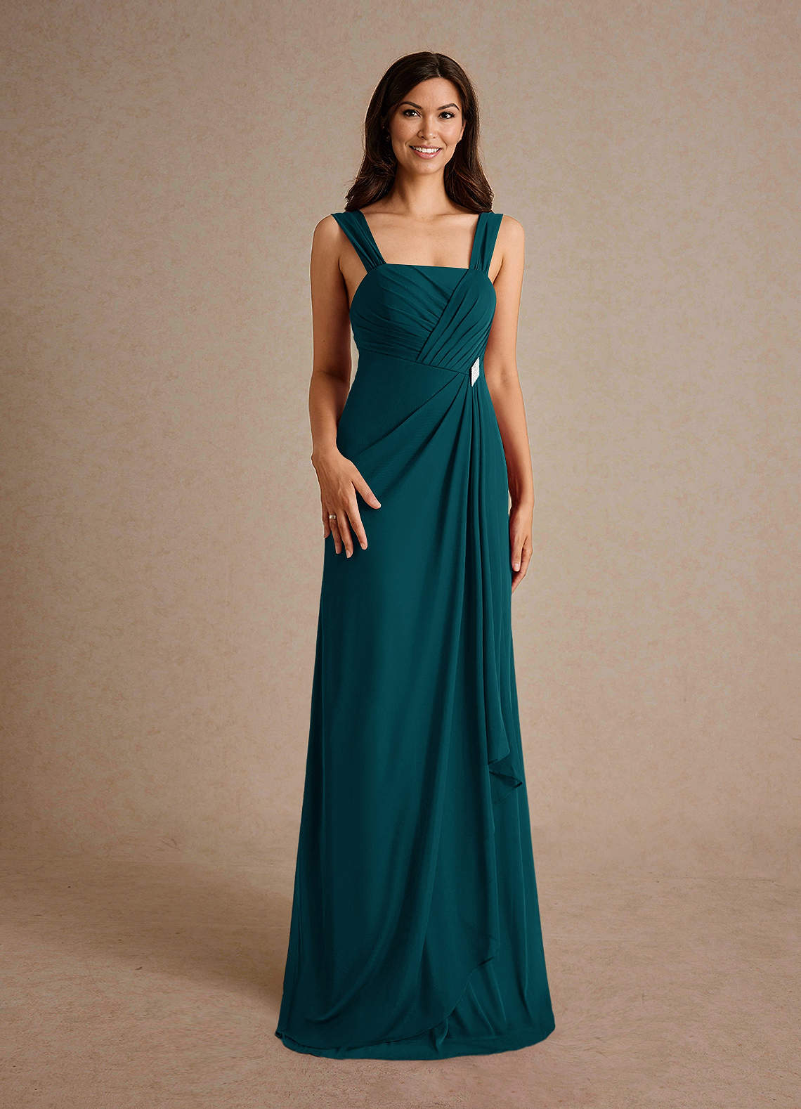Azazie Clinton Mother of the Bride Dresses Pine A-Line Pleated Mesh Dress image6