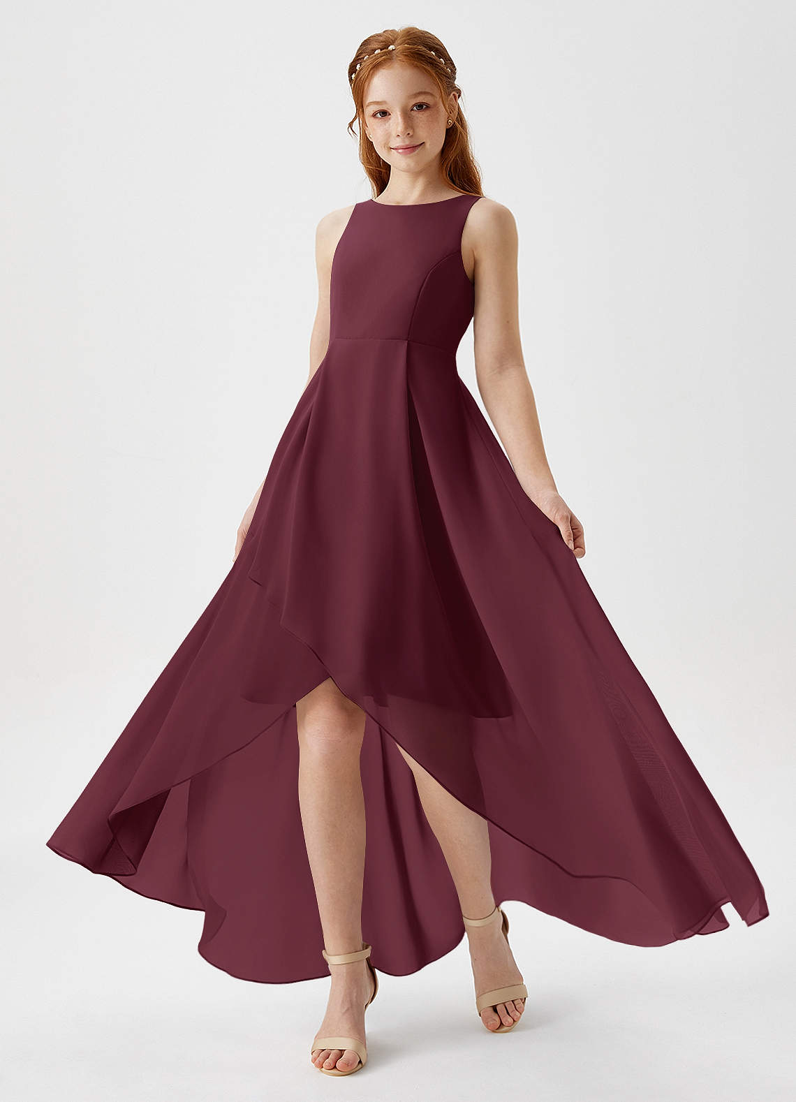 Azazie Lizette Junior Cabernet A-Line Pleated Chiffon Dress image1