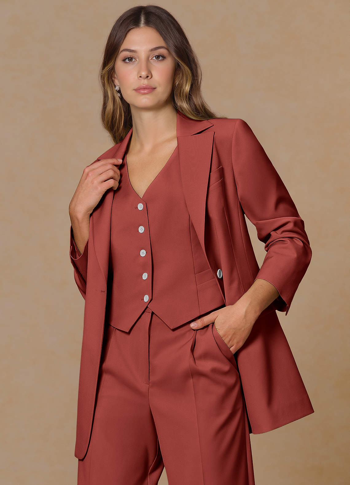 front Rowan Terracotta Blazer met verfijnde weefstructuur en functionele eigenschappen
