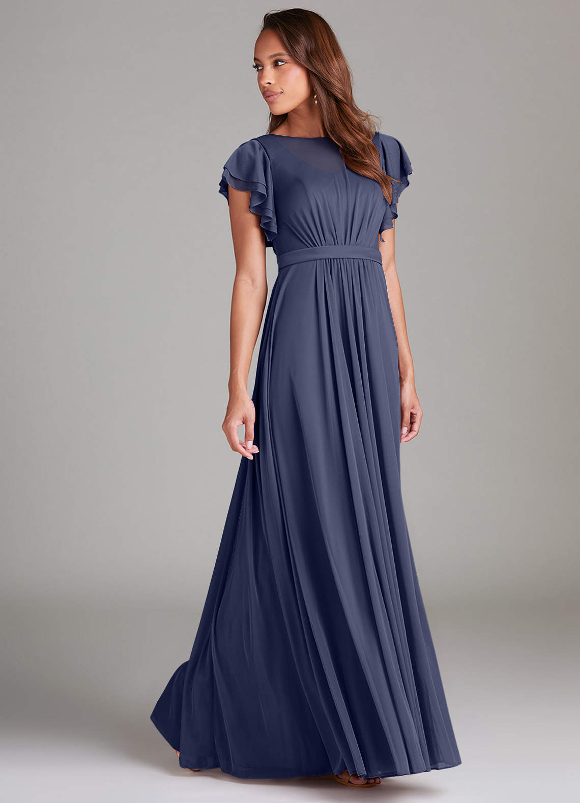 Azazie Daphne Final Sale A-Line Ruched Mesh Floor-Length Dress image2