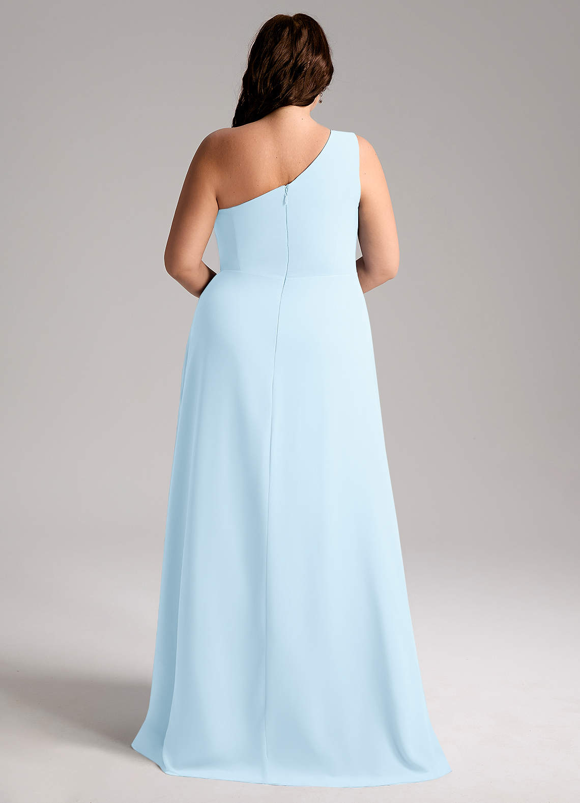 Azazie Brooke Vestidos de madrinha de casamento Vestido Céu Azul de Chiffon de Linha A com Um ombro image8