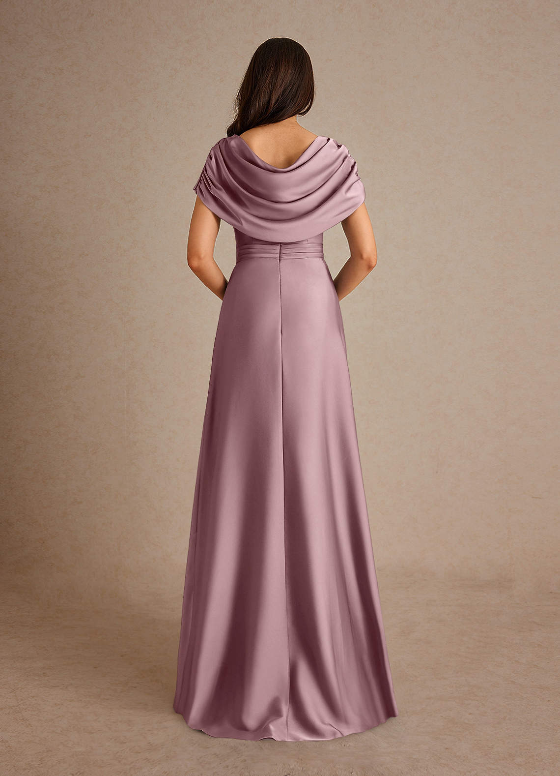 Azazie Branford Mother of the Bride Dresses Dusty Rose A-Line Pleated Stretch Satin Dress image2