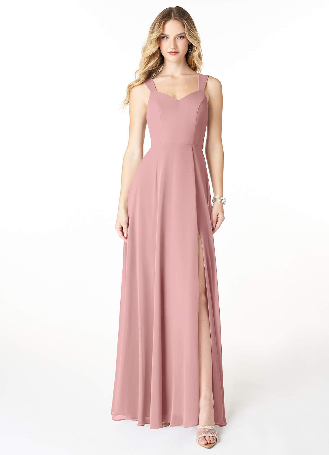 Azazie Julie Bridesmaid Dresses Dusty Rose A-Line Sweetheart Neckline Chiffon Dress image1