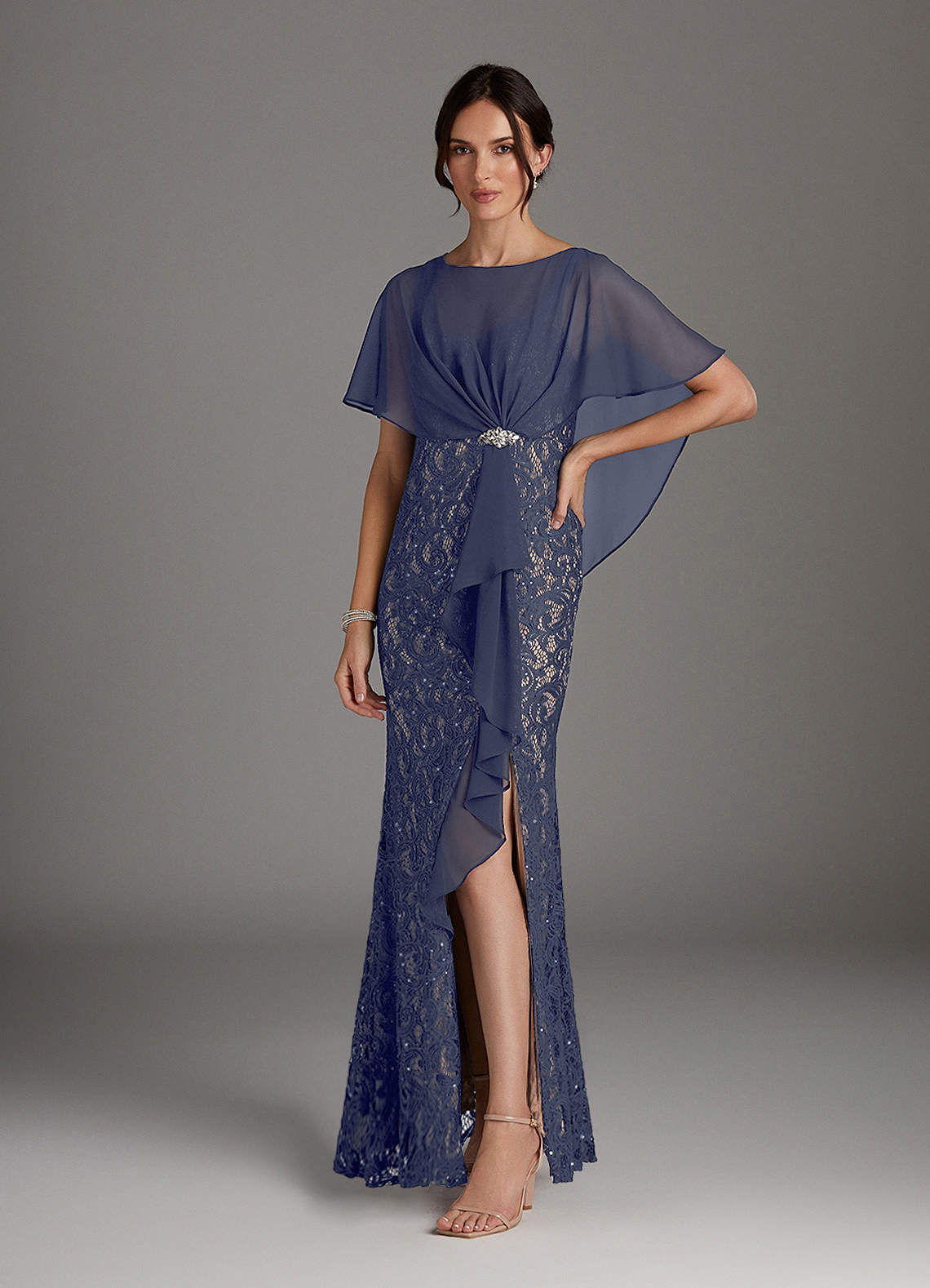 Azazie Lemus Mother of the Bride Dresses Stormy Taupe Sheath Sequins Chiffon Dress image1