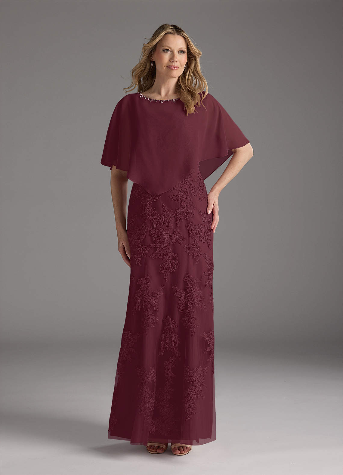 Azazie Whilhelmina Mother of the Bride Dresses Cabernet Mermaid Lace Chiffon Dress image1