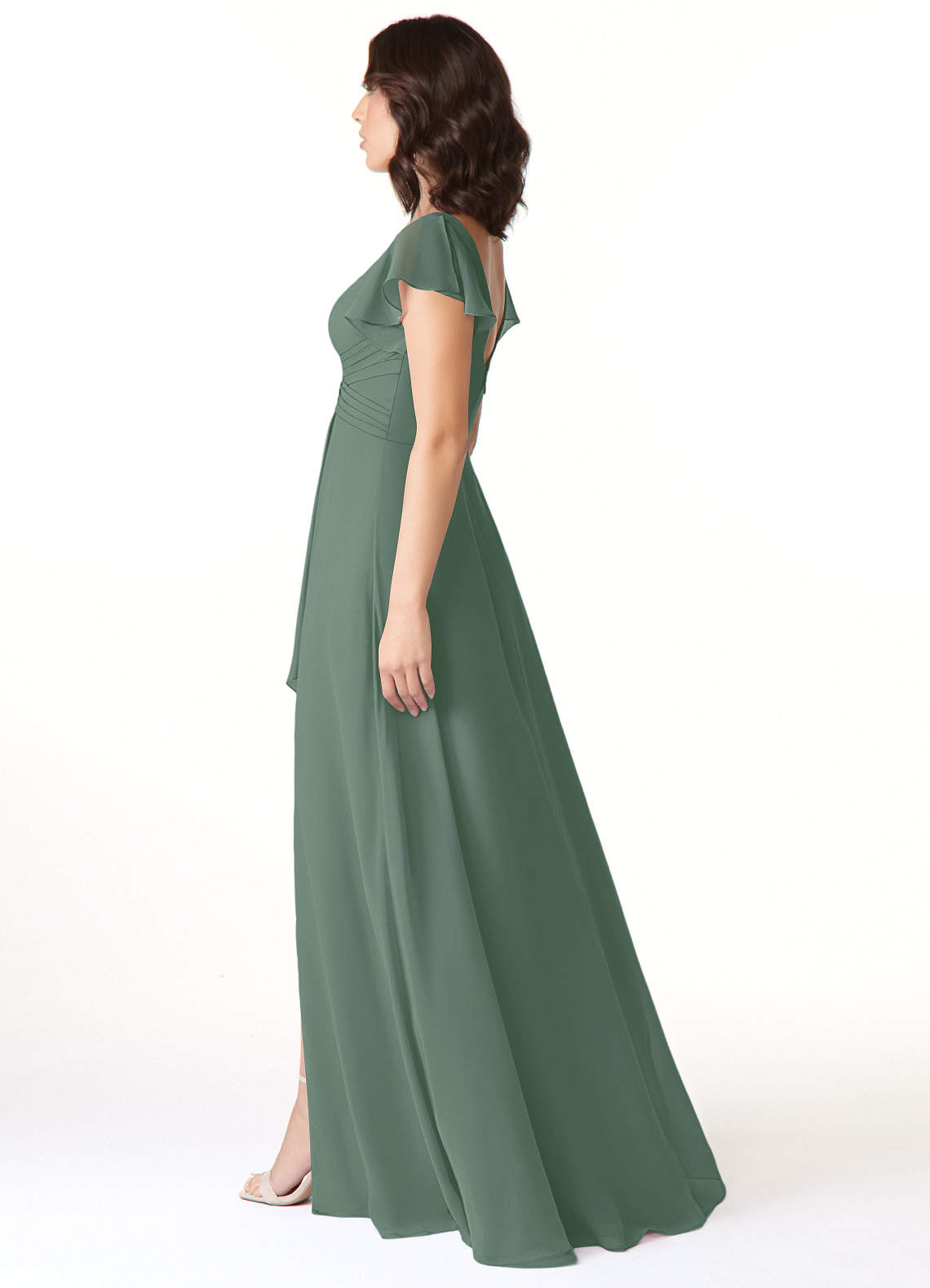 Azazie Omari Bridesmaid Dresses Eucalyptus A-Line Chiffon Dress image5