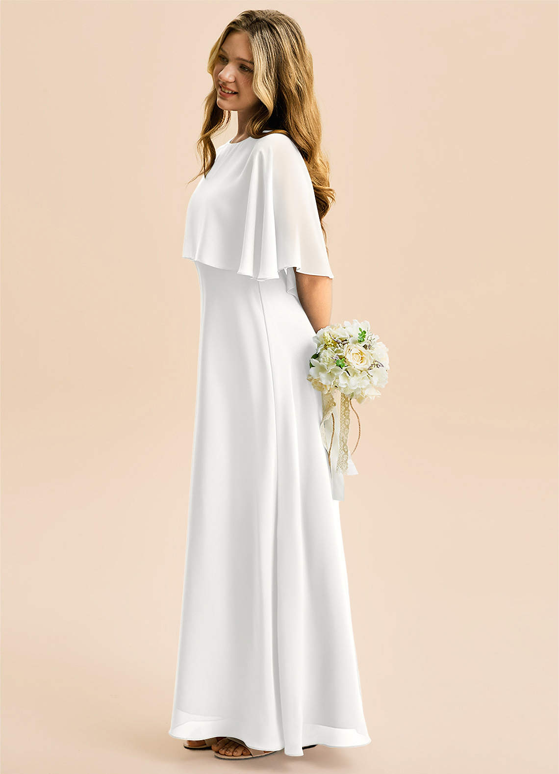 Azazie Maris Junior Robe Trapèze en Mousseline de soie Blanc image2