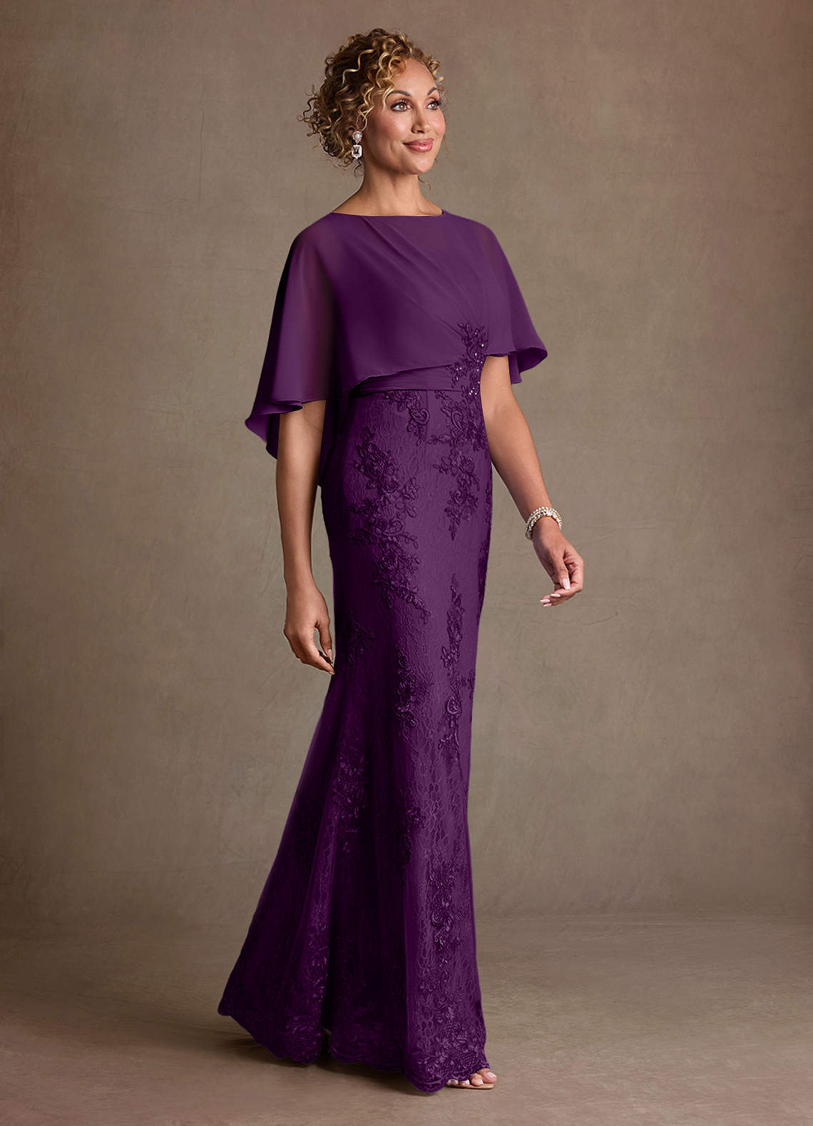 Azazie Amrita Mother of the Bride Dresses Grape Mermaid Lace Chiffon Dress image1