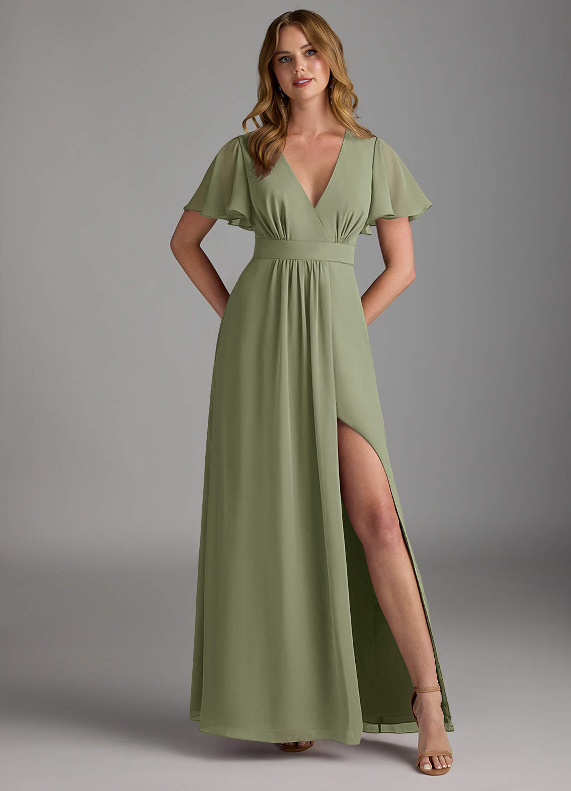 Azazie Zaniah Bridesmaid Dresses Pistachio A-Line Chiffon Dress image1