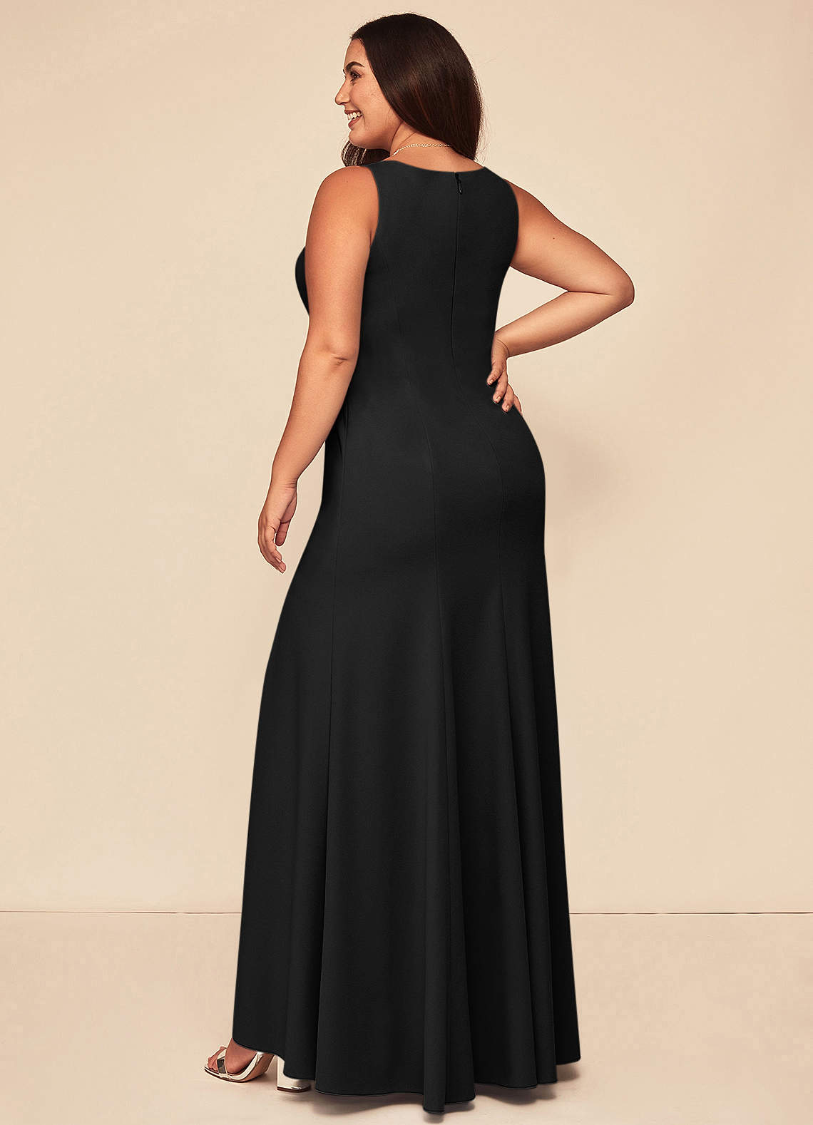 black stretch crepe bridesmaid dress Ruffle Stretch Crepe Formal Midi Cocktail Dress main image 1