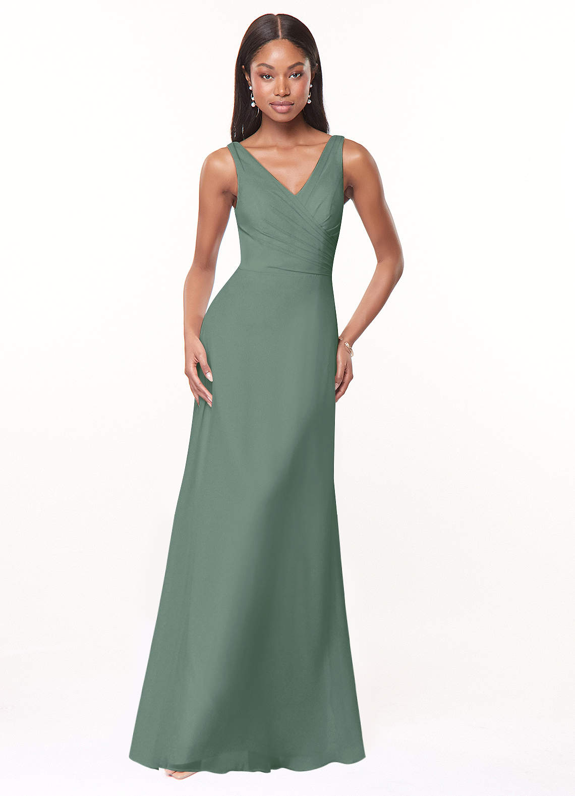 Azazie Nala Bridesmaid Dresses Eucalyptus A-Line Pleated Chiffon Dress image1