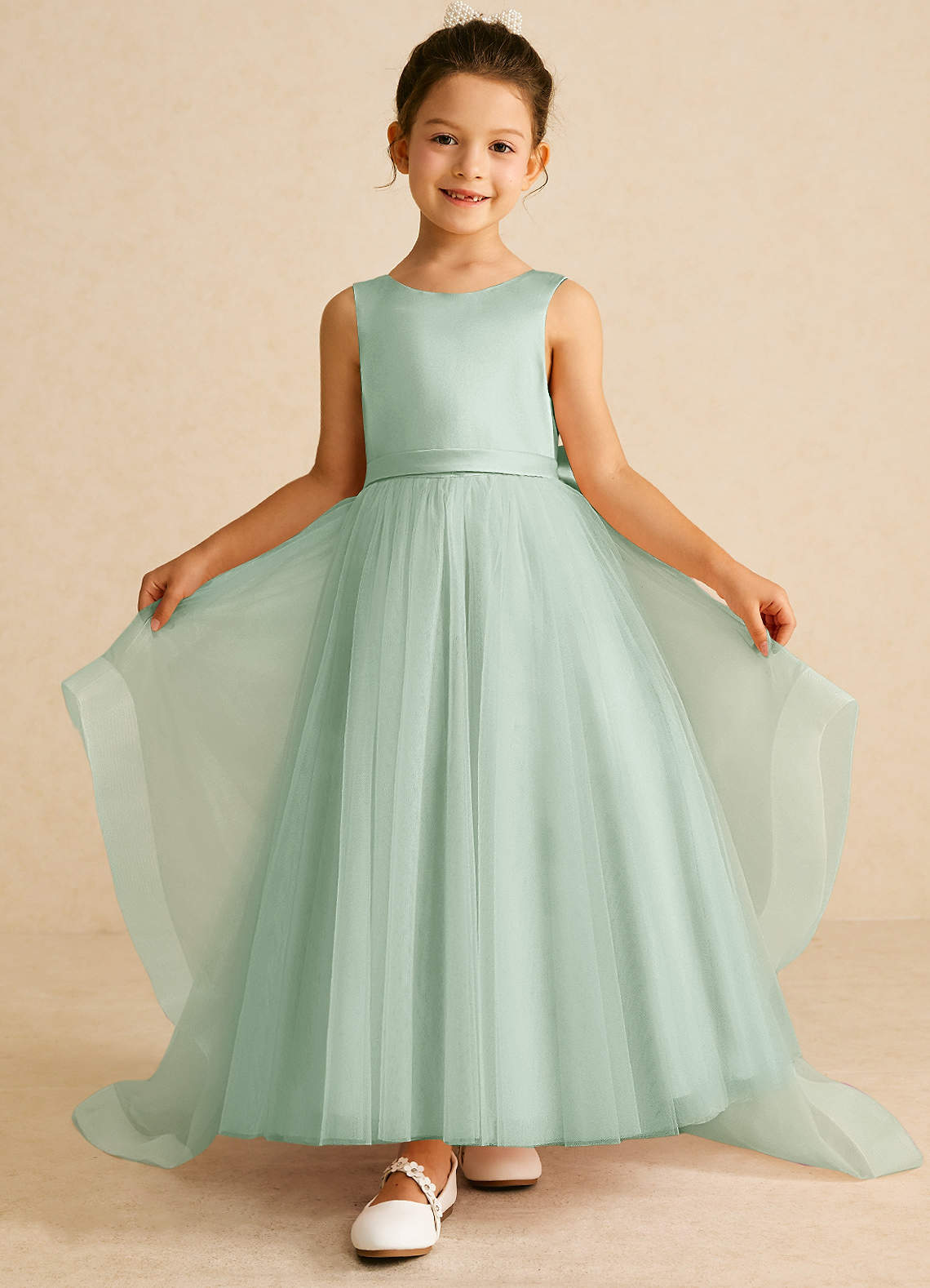 Azazie Pumpkin Flower Girl Dresses Agave A-Line Bow Tulle Dress image1