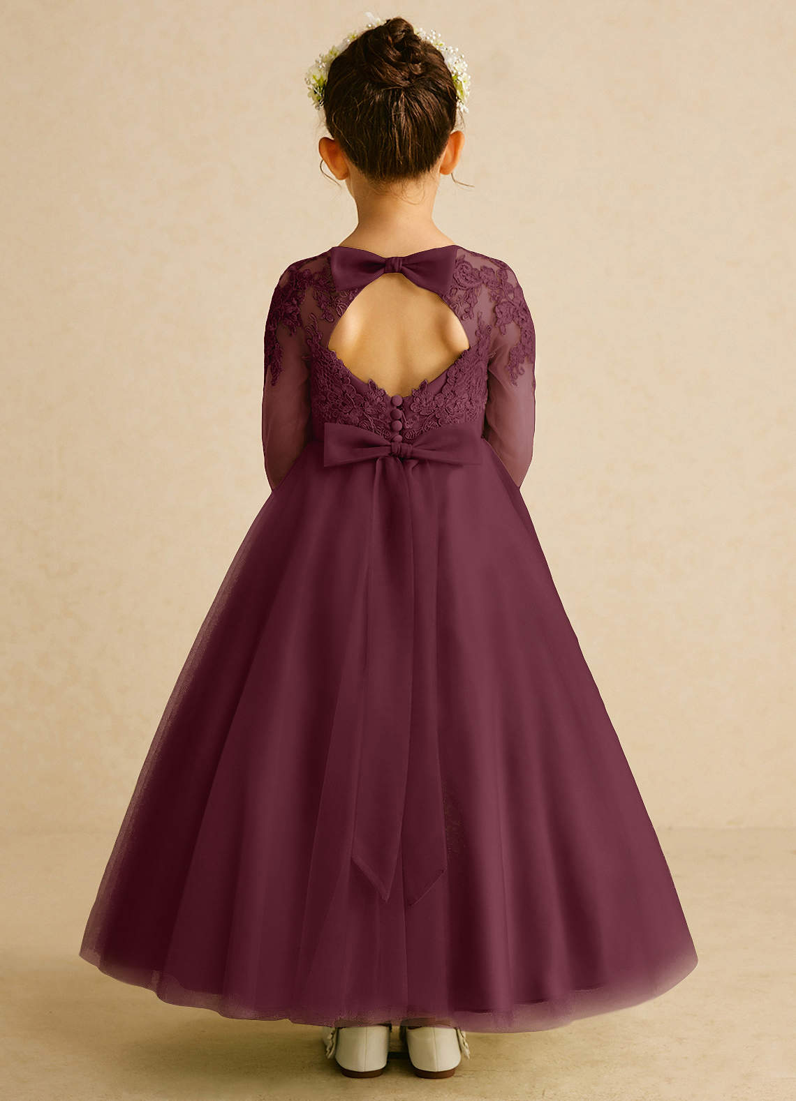 Azazie Precious Robe Demoiselle D'honneur Fillette Robe Trapèze en Tulle Dentelle Cabernet image1