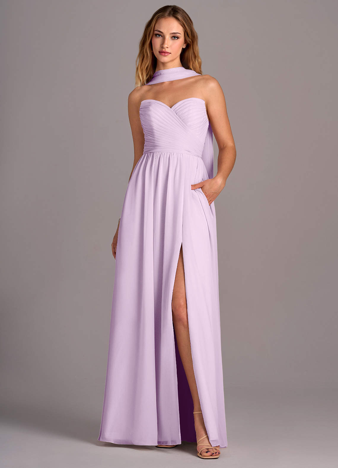 Azazie Joni Jurken voor bruidsmeisjes Converteerbaar Jurk van Chiffon met A-Lijn Strapless Frosted Lila image1