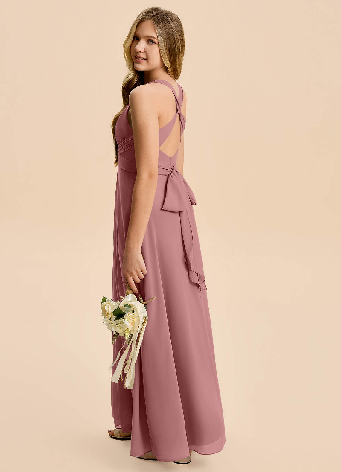 Azazie Kirsten Junior A-Linie Plissee Chiffon Kleid Wüstenrose image1