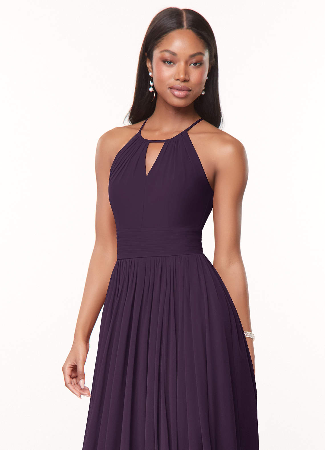 Azazie Cherish Bridesmaid Dresses Plum A-Line Pleated Chiffon Dress image1