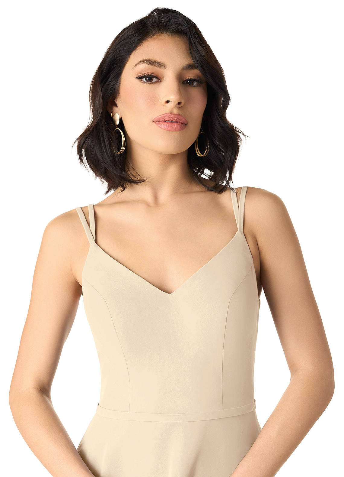 Azazie A-Line V-Neck Floor-Length Chiffon Bridesmaid Dresses - Champagne